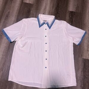 Vintage Liz Baker sheer white shirt with embroidered collar